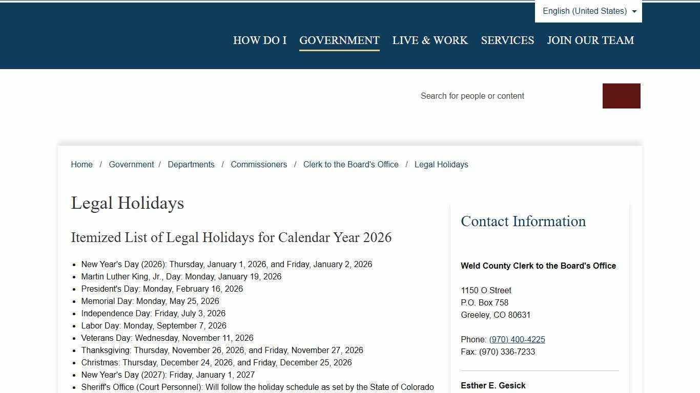 Legal Holidays – Weld County
